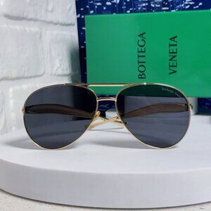 Bottega Veneta BV1305S Aviator Sunglasses Gold Metal Frame Designer